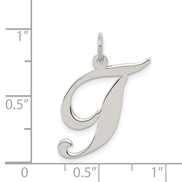 Sterling Silver, Ella Collection, LG Fancy Script Initial T Pendant - Picture 4 of 5